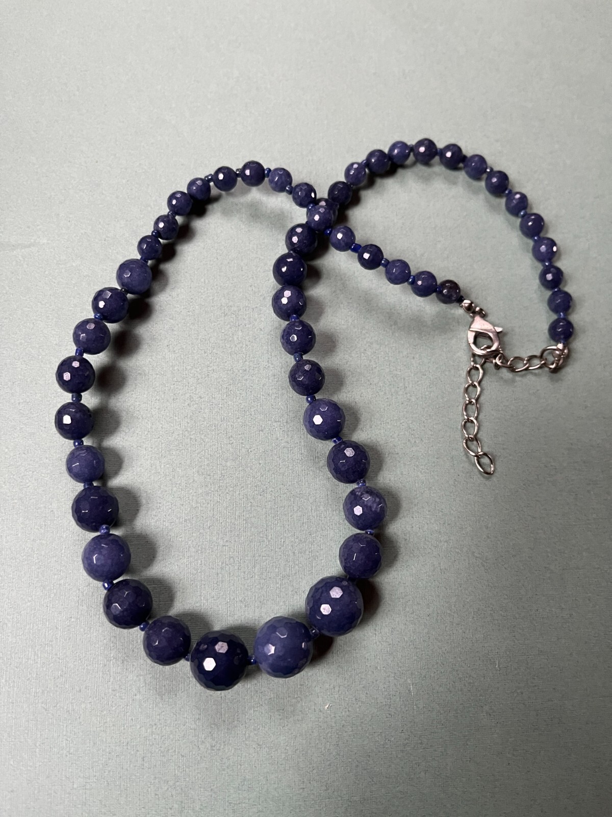 Estate Dark Blue Tapered Faceted Glass Bead Necklace – 17 inches in length + 2.2
