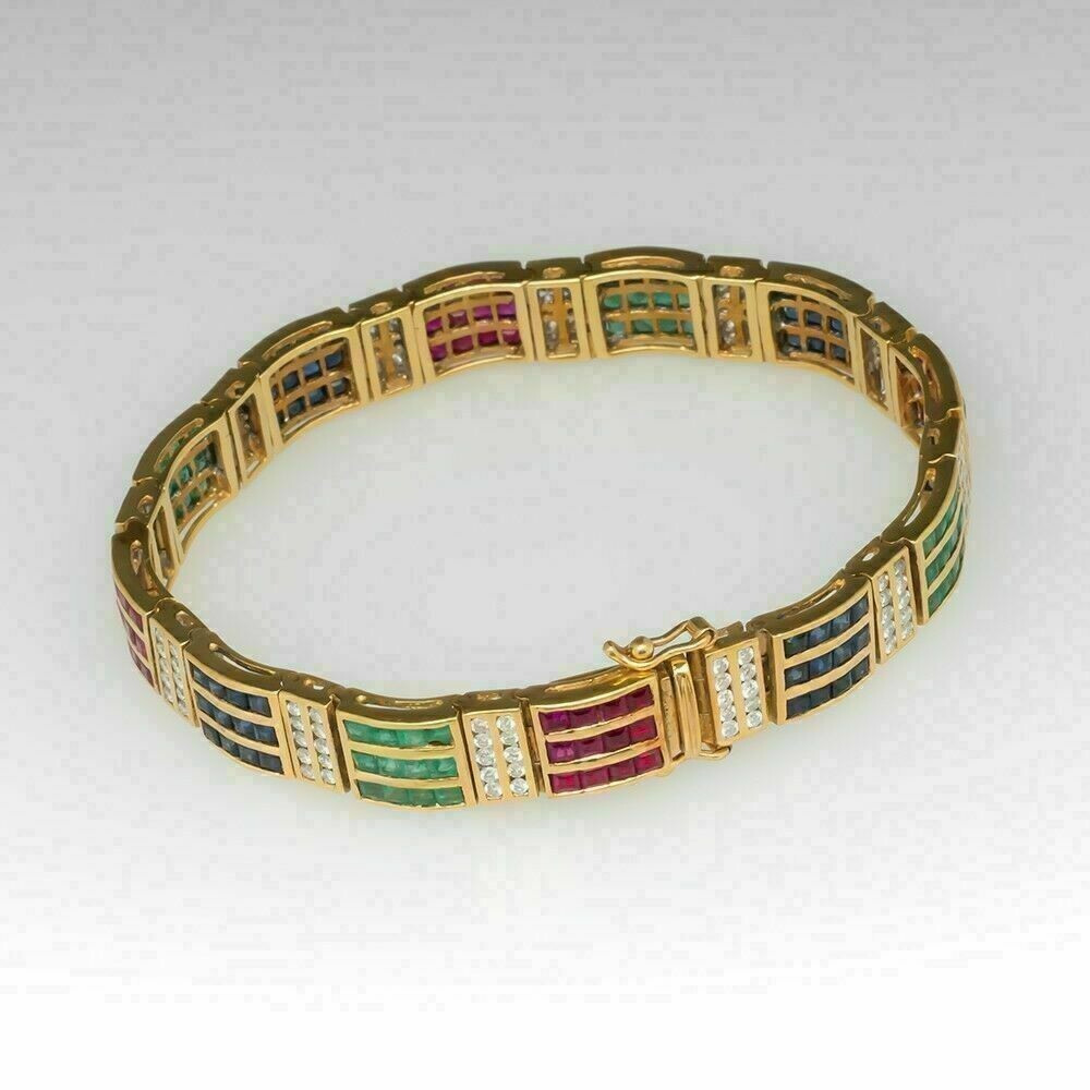10CT Simulated Ruby/Emerald/Sapphire WomenTennis Bracelet 925 Silver Gold Finish