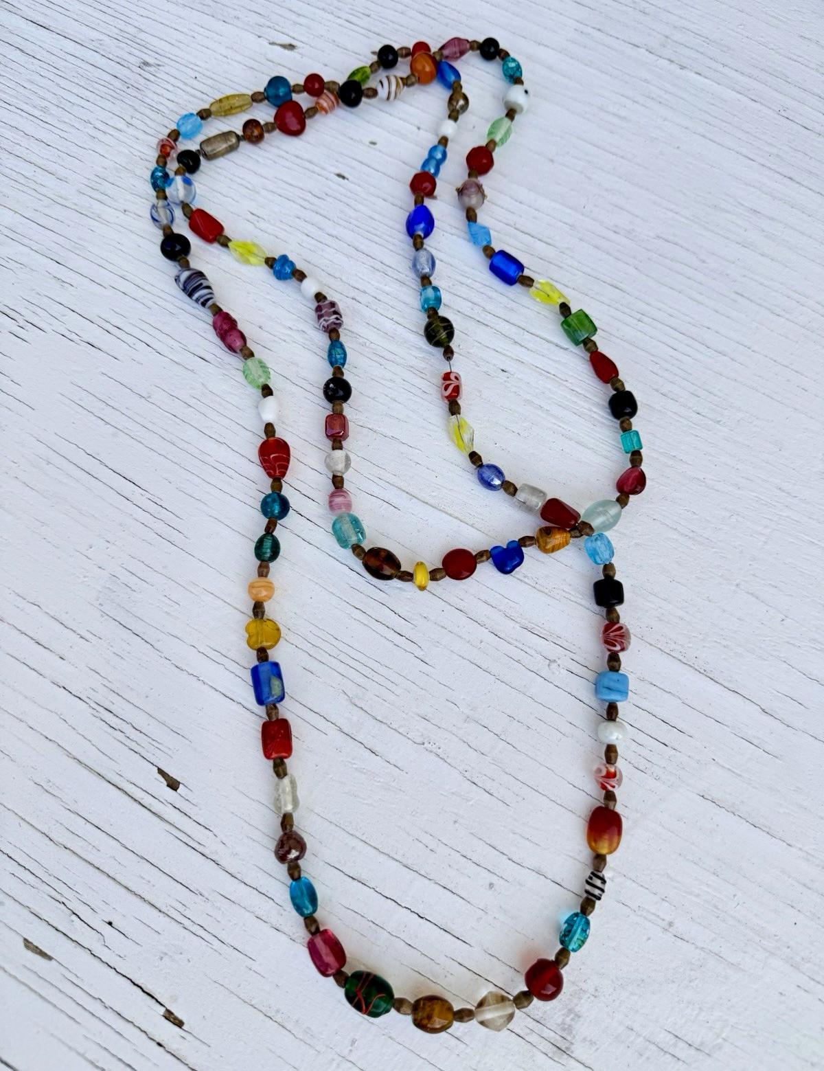 Vintage Murano Glass Bead Necklace 30” Multicolor Millefiori Venetian Art Glass