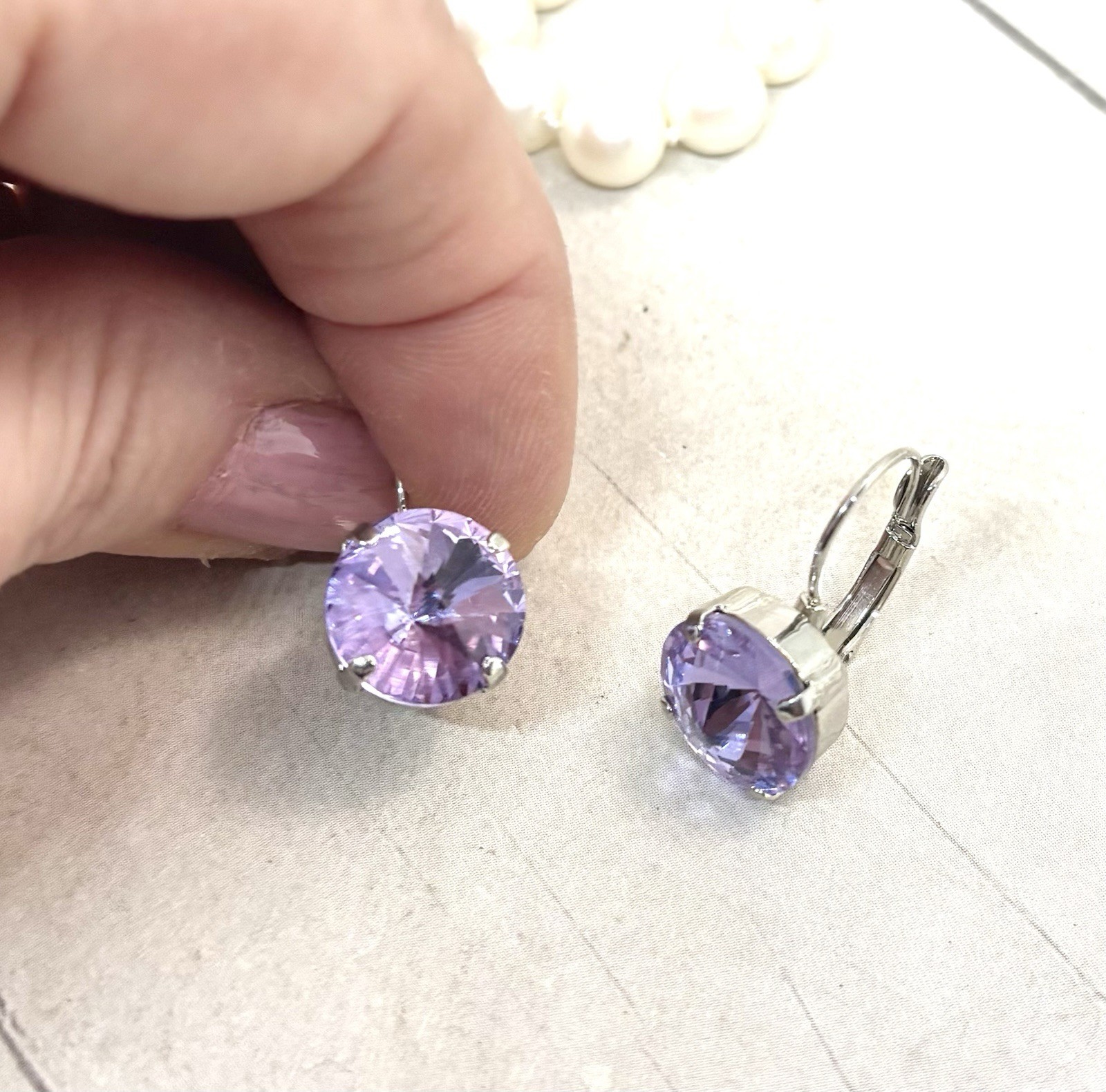 Antique Silver Violet Lavender Cup Chain Earrings, Purple Earrings