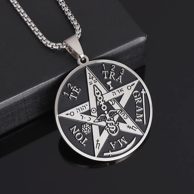 Silver Tetragrammaton Stainless Steel Necklace Spiritual Pendant 23.5in Chain