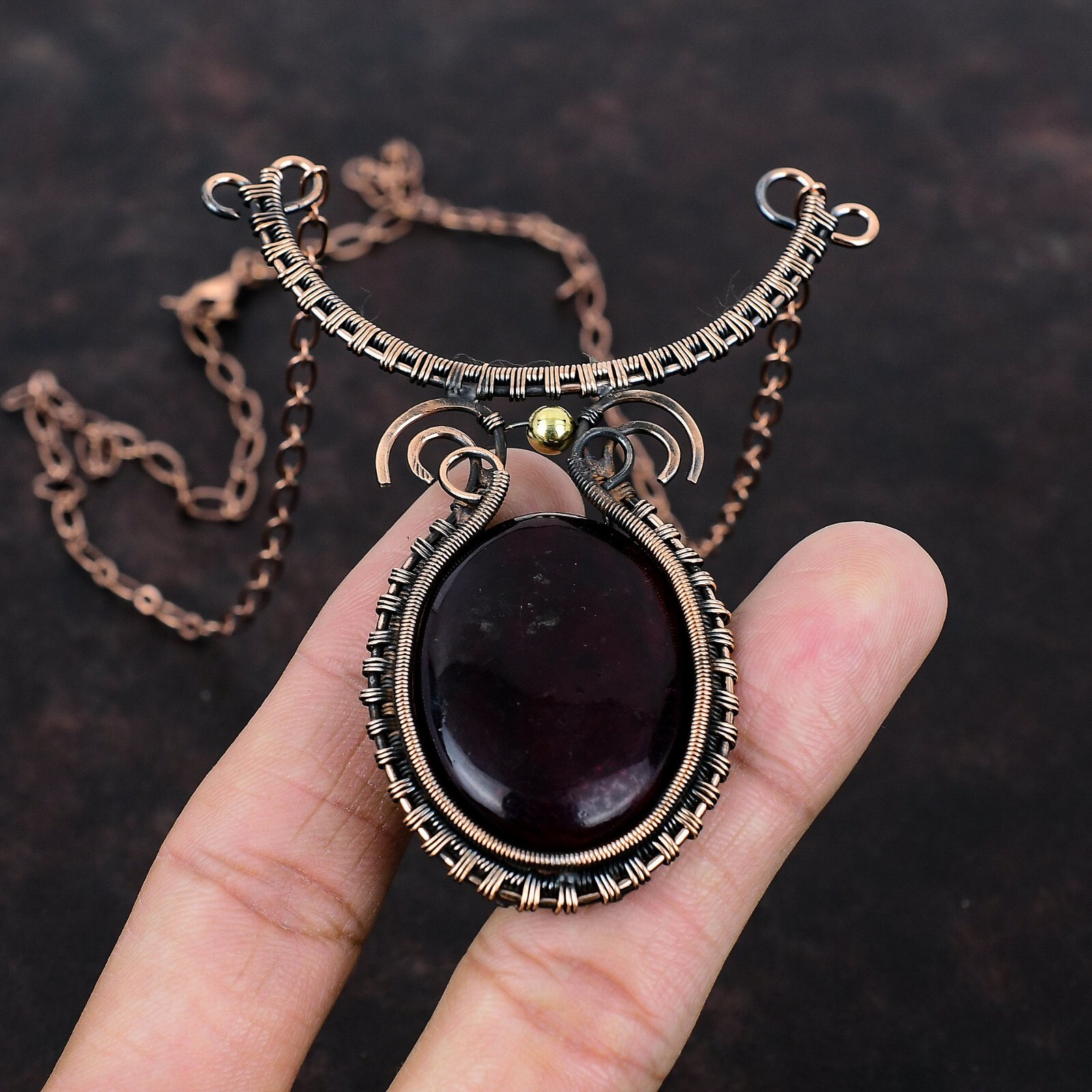 Red Fire Labradorite Wire Wrapped Adjustable Handcrafted Copper Unique 18.0″