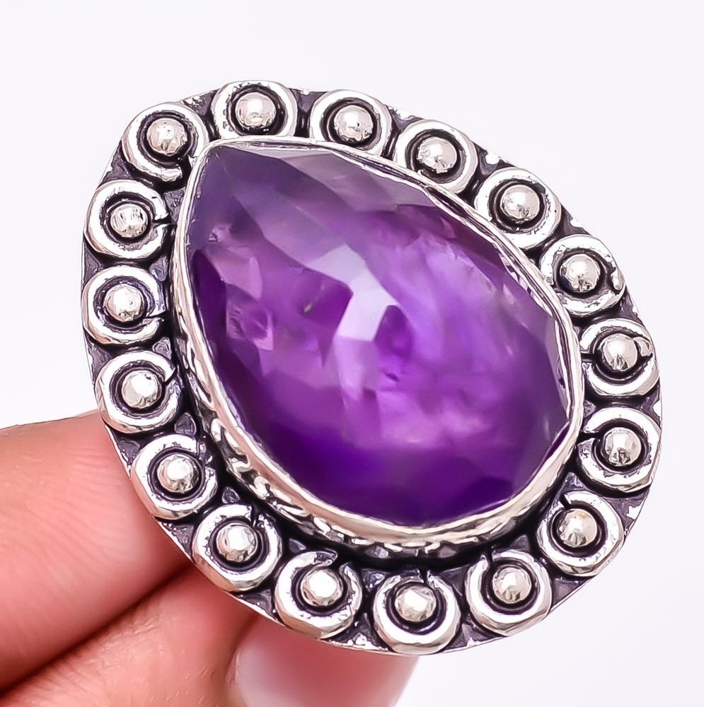 African Amethyst Sage Gemstone 925 Silver Plated Jewelry Ring s.7 M1576