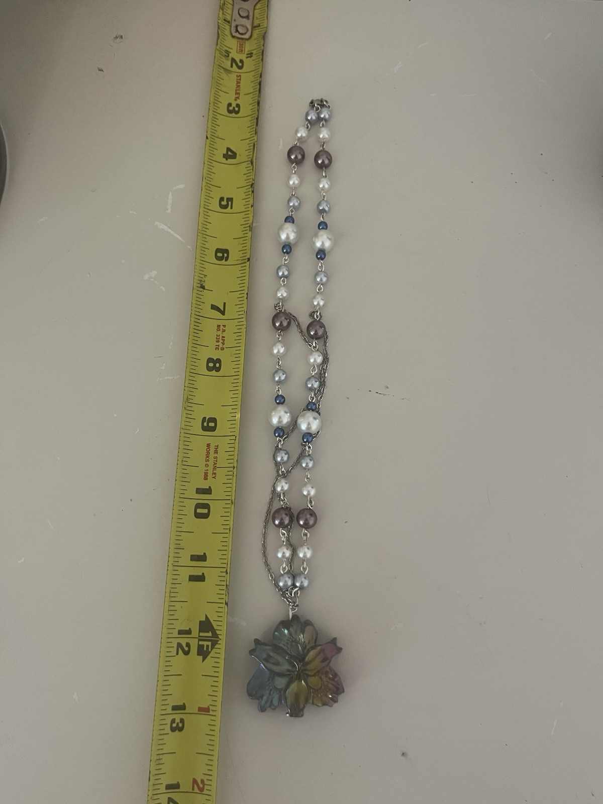 Layered Beaded Cable Chain Necklace Pearl/Crystal Flower Charm 12in Lobster