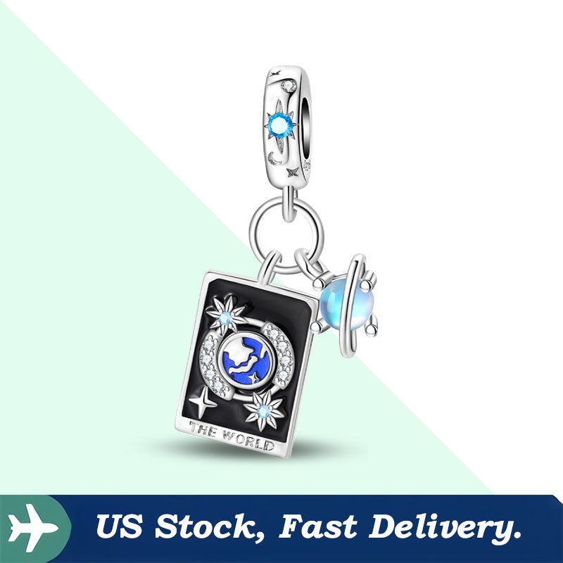 KUNSIR 925 Sterling Silver Charm For Bracelet World Tarot Card Pendant Charm DIY