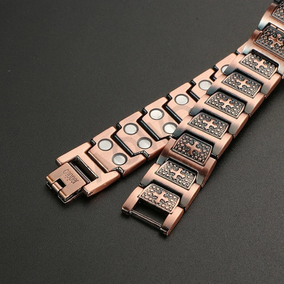 100% Pure Copper Energy Chain Bracelet Magnets Cross Crucifix Therapy Health