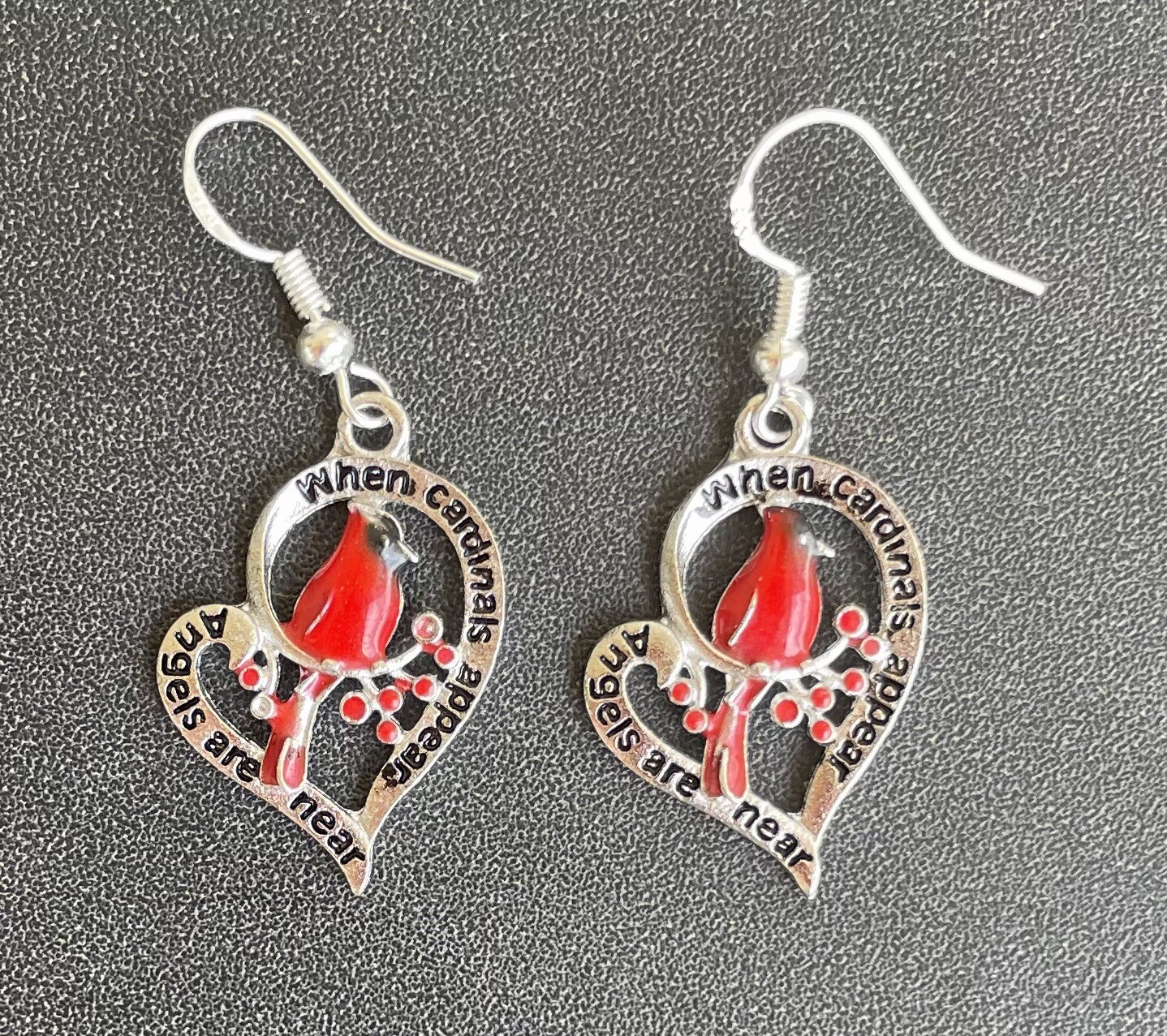 When Cardinals Appear Angels Are Near Red Earrings Heart Memorial Retro