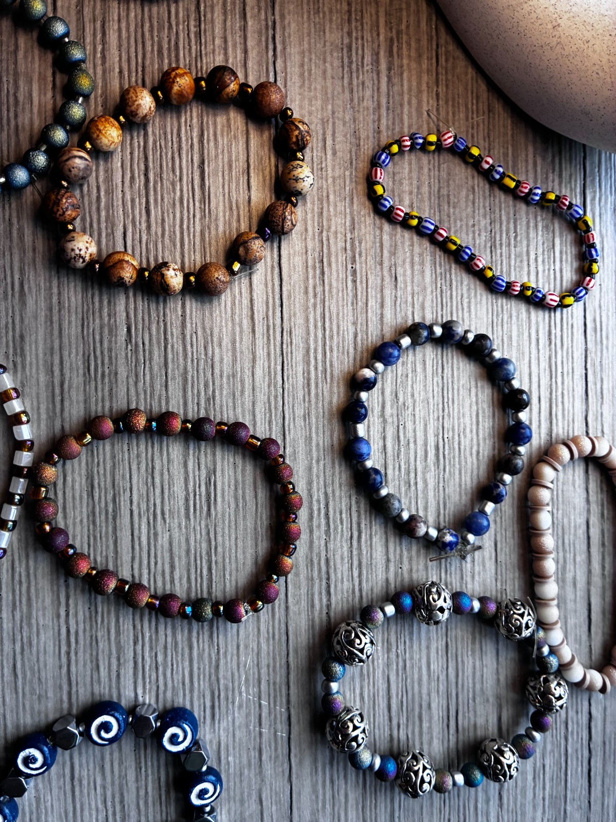 Lot of 25 Handmade Beaded Bracelets- Assorted colors, stones and beads