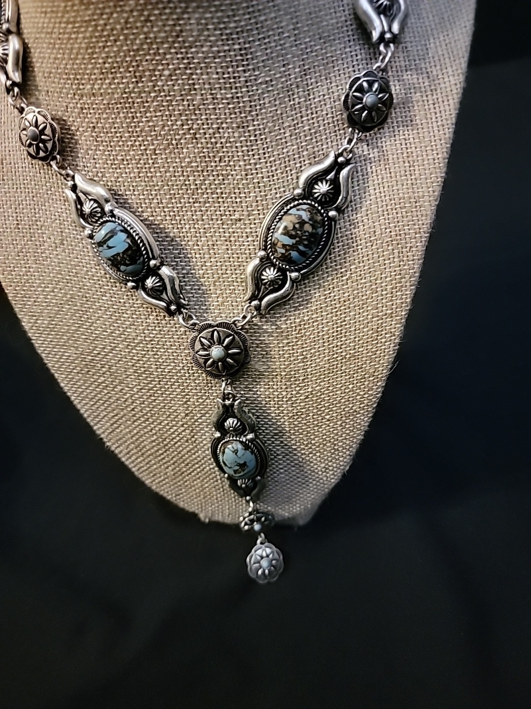 Turquoise Western style necklace Costume Jewelry Turquoise/silver V Neck Long