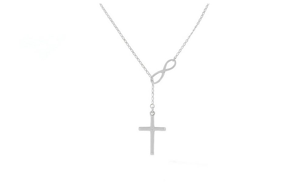 Solid 925 Sterling Silver Infinity Cross Necklace For Women Made In Italy – 18″