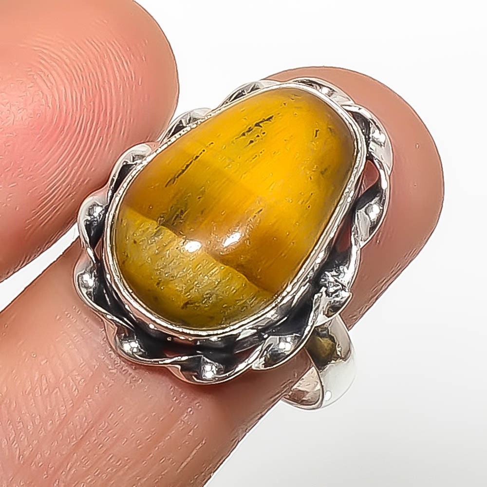 Natural Yellow Tiger Eye – South Africa 925 Silver Plated Ring s.7 TR7787-298
