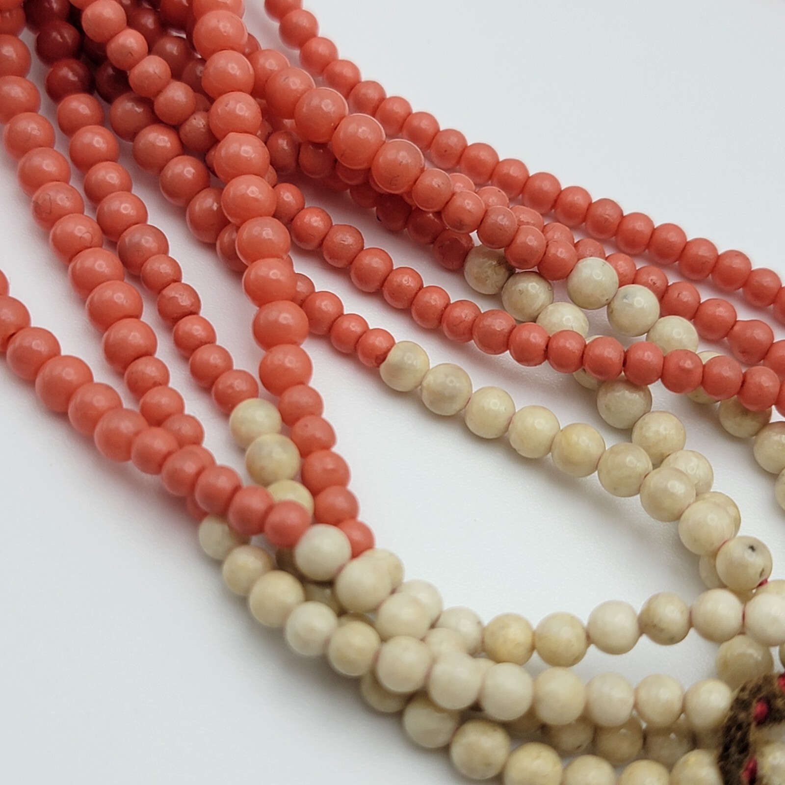 Vintage Multi Strand Coral Bead Necklace 10 Strand 21in Needs Repair G2U