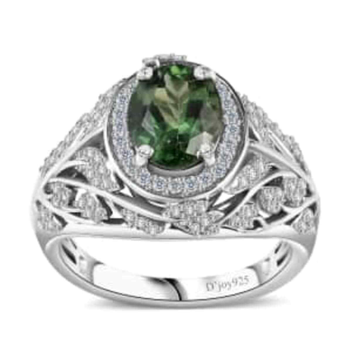 2.50ctw Tanzanian Green Apatite & Zircon Leaves Ring Rhodium Plate Size 6