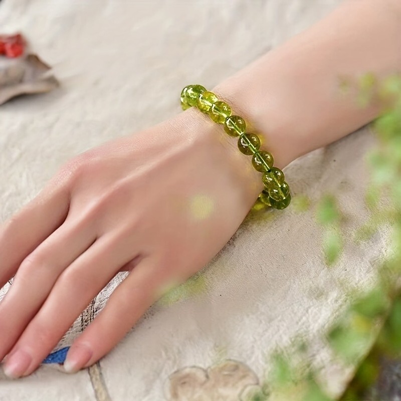 Natural Peridot Stone Bracelet 7mm Green Crystal Stretch Bracelet Gift to her