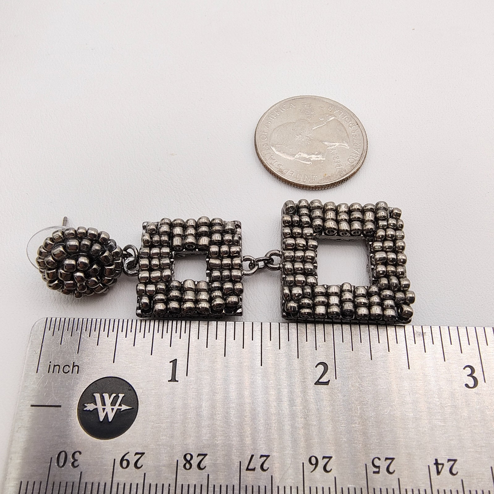 Geometric Maximalist Dangle Statement Earrings Gunmetal Beaded Industrial Chic
