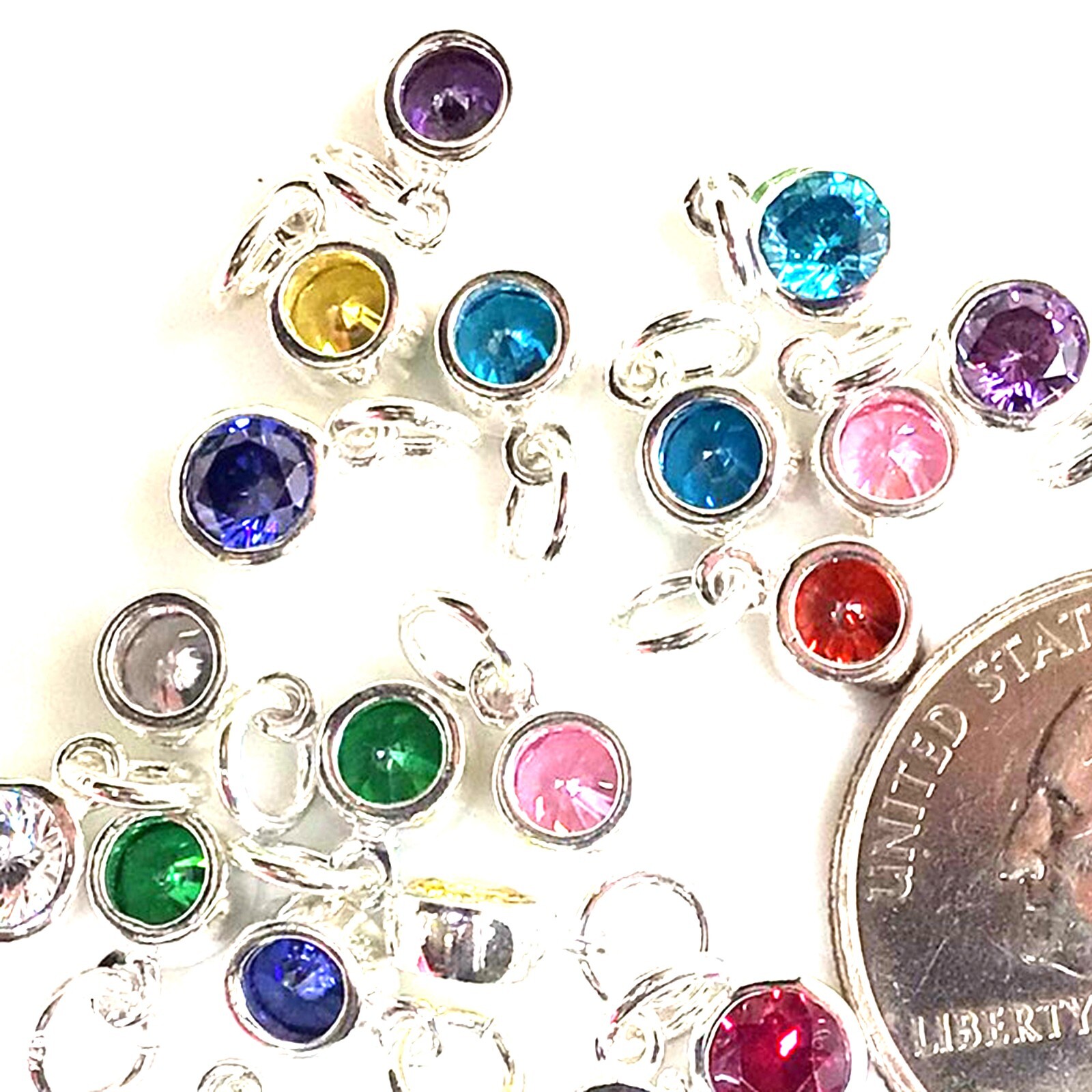 6mm Birthstone Charm Ring Sterling Silver Drop Cubic Zirconia CZ Bracelet ONE pc