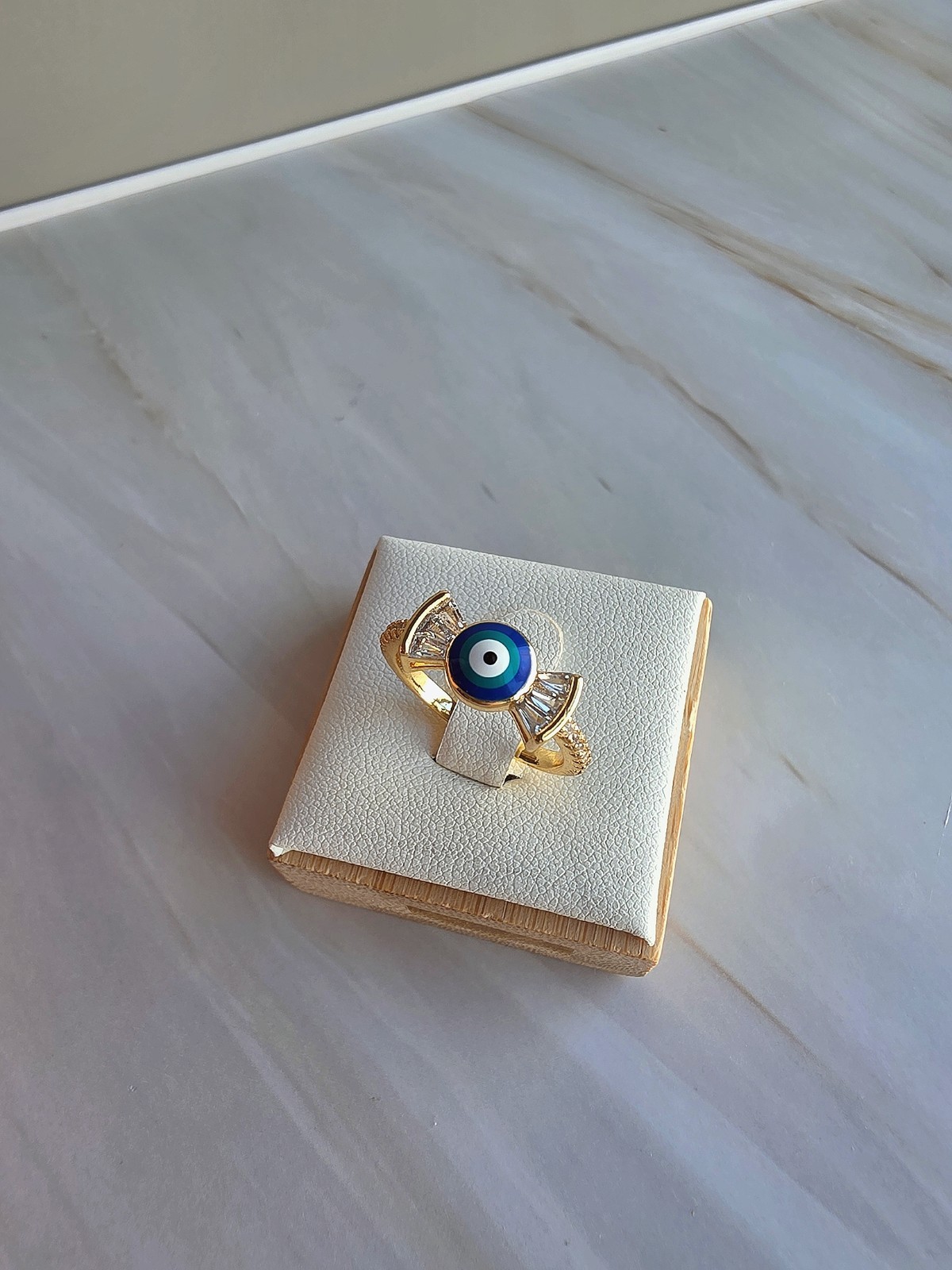 14K Gold Plated Evil Eye Ring Adjustable CZ Blue Eye Statement Jewelry Gift