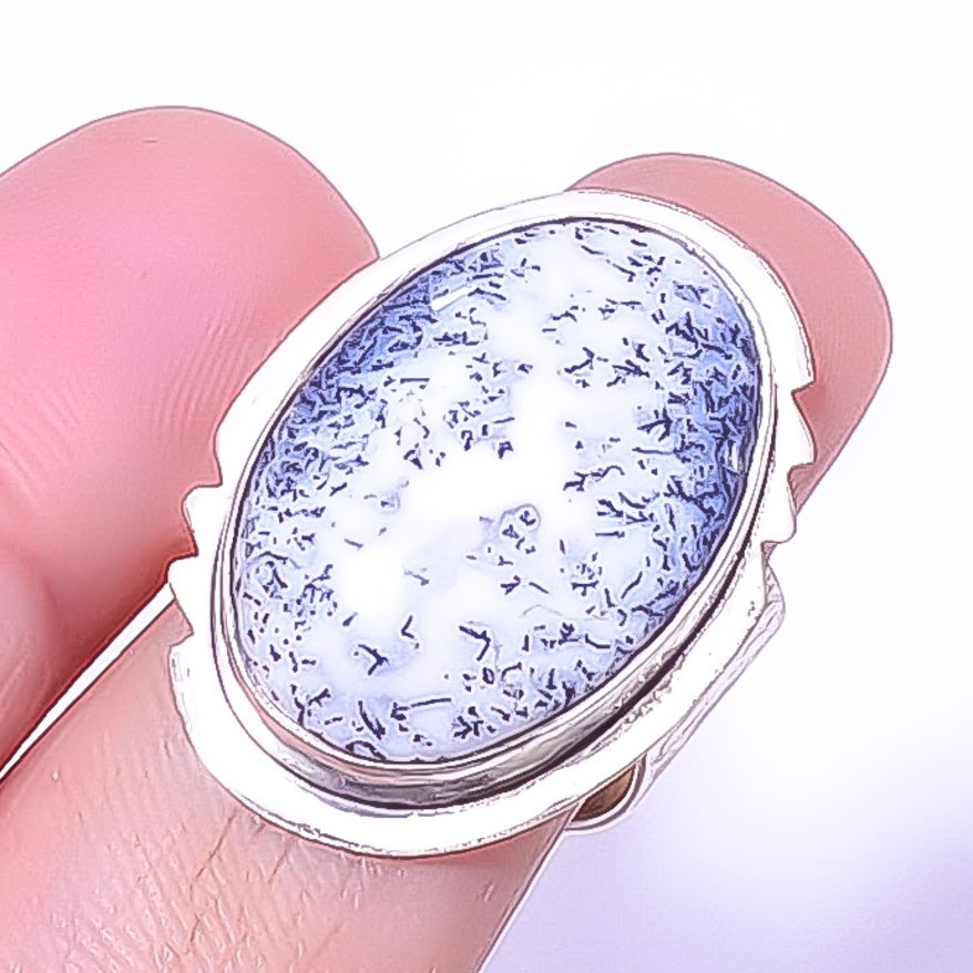 Dendritic Opal – Brazil Gemstone Silver Handmade Jewelry Ring s.7 A36