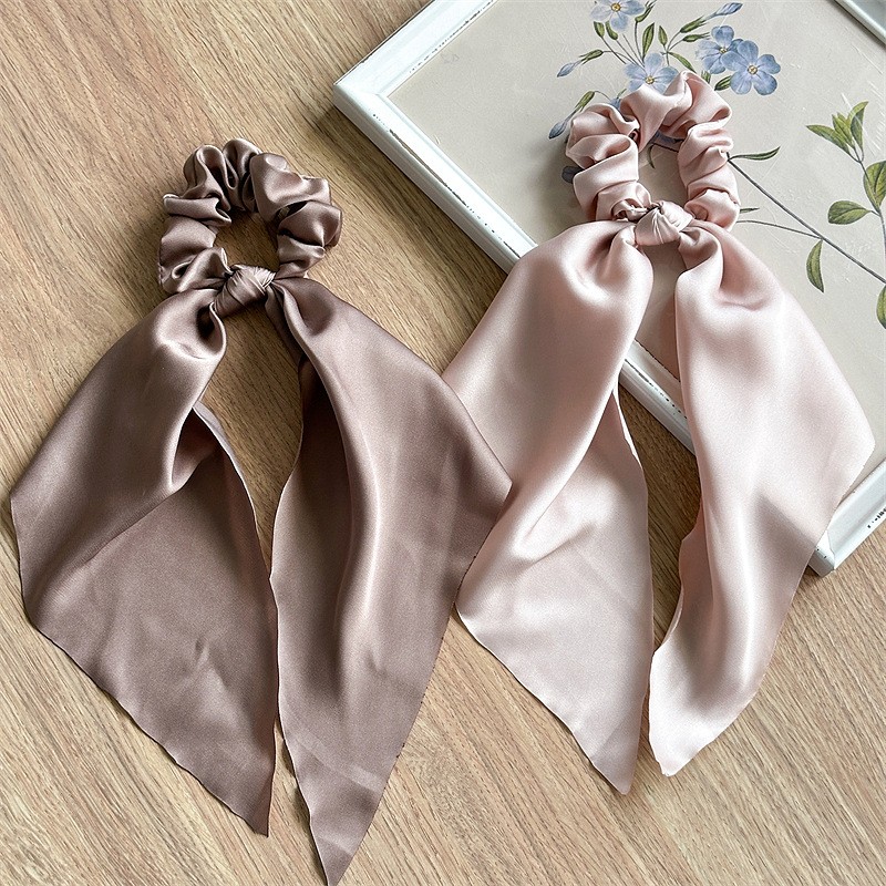 Champagne Satin Ribbon Ponytail Scarf Wrap Hair Tie Women’s Headband