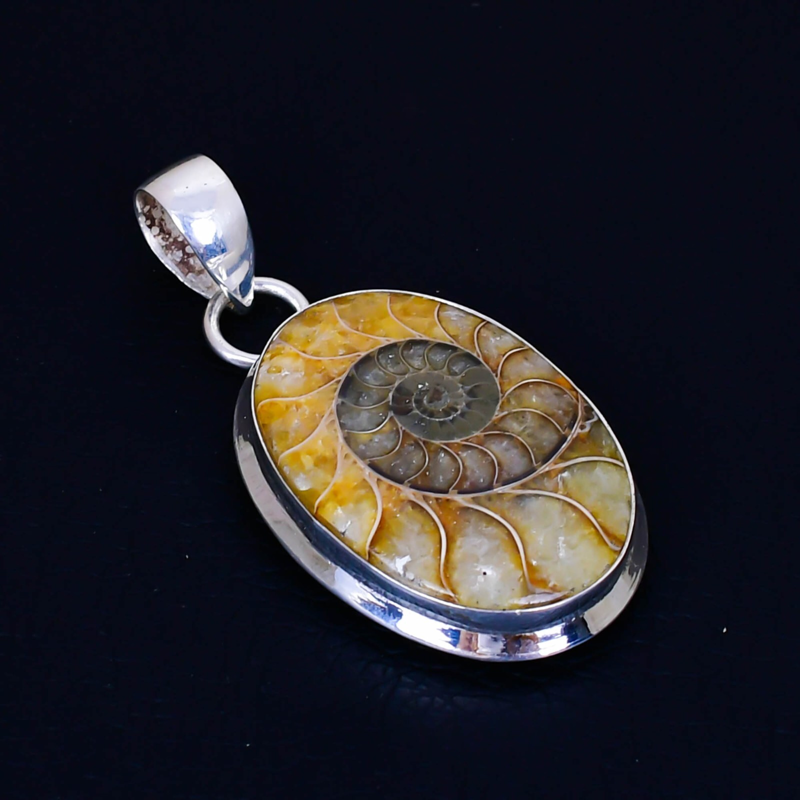 Ammonite Fossil Gemstone Pendant 925 Sterling Silver Jewelry For Birthday Gifts