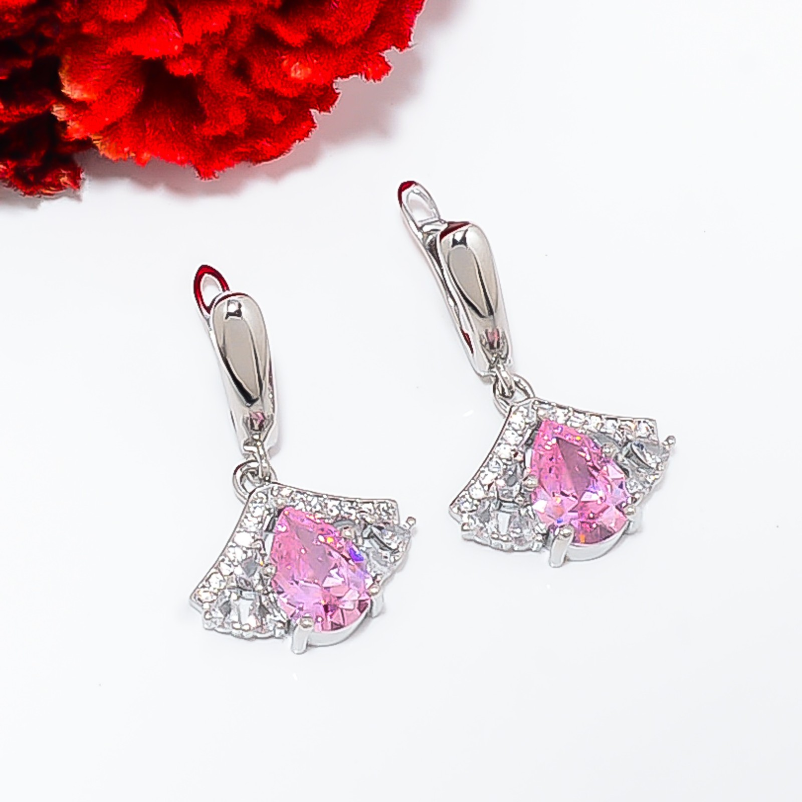 Pink Kunzite & Cz 925 Sterling Silver Earring 1.10″ E14565