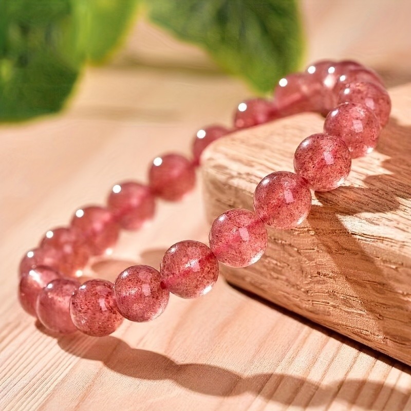 Natural Strawberry Quartz Stone Stretch Bracelet Red Crystal Healing Reiki Gifts