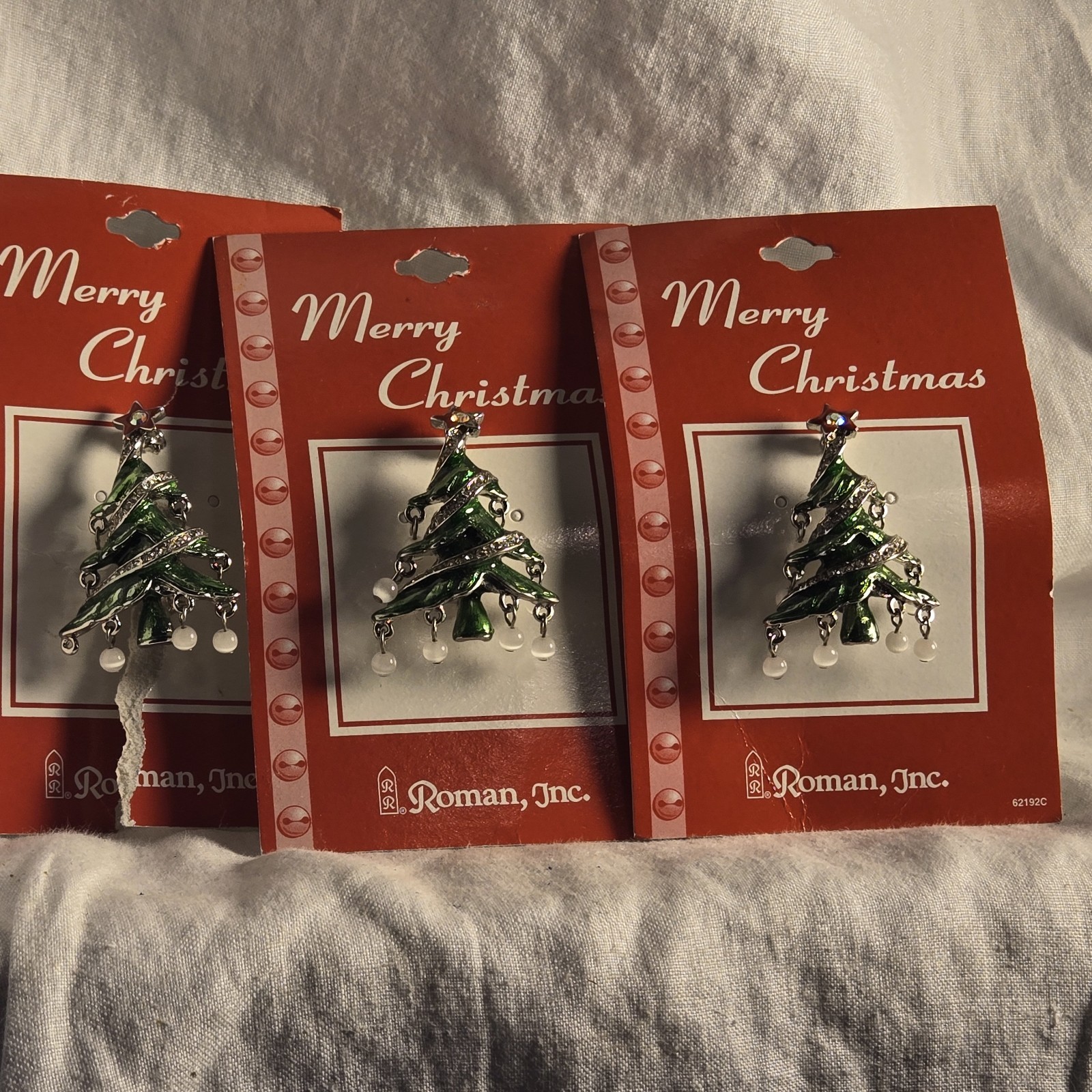 Roman, Inc. Merry Christmas Tree Brooch Pins Lot Of Three
