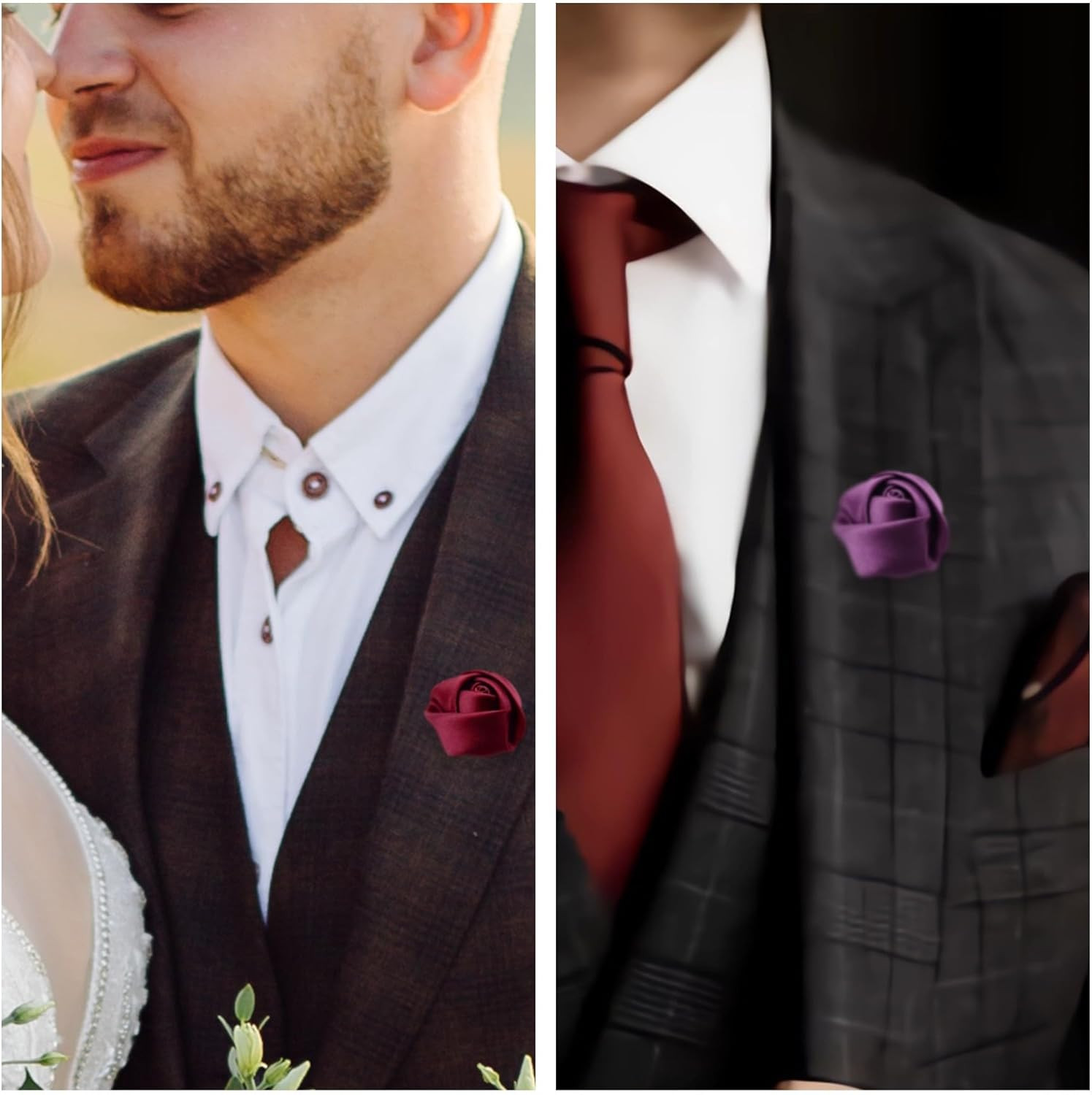 25Pcs Men’s Lapel Pins Satin Flower Boutonniere Pin Rose Flower Brooch fro Suits