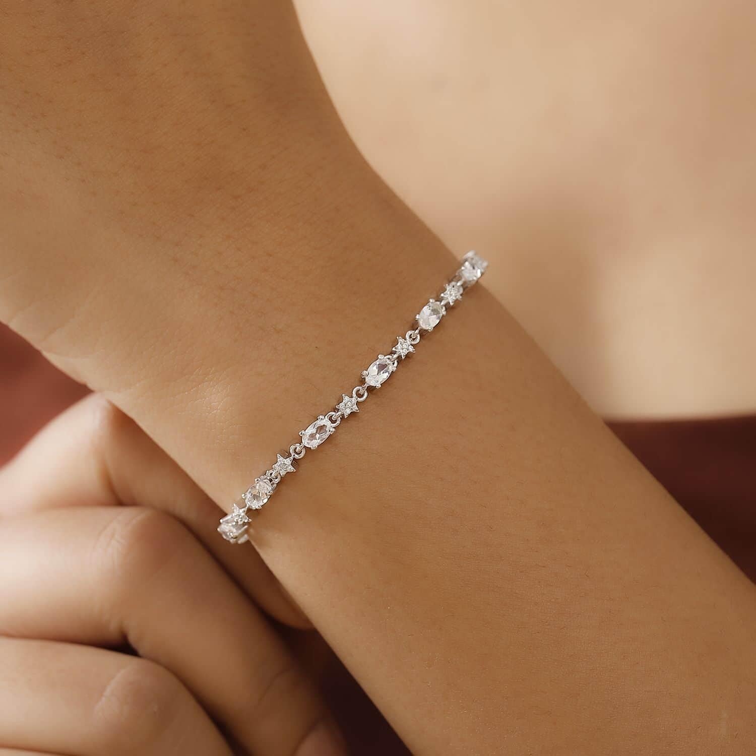 Premium Moonstone and Moissanite 3.80 ctw Celestial Bracelet in Rhodium Plated
