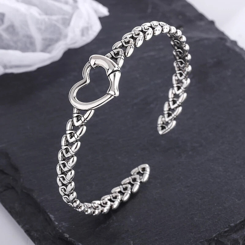 925 Silver ins simple chain interlocking retro woven love bangle bracelet