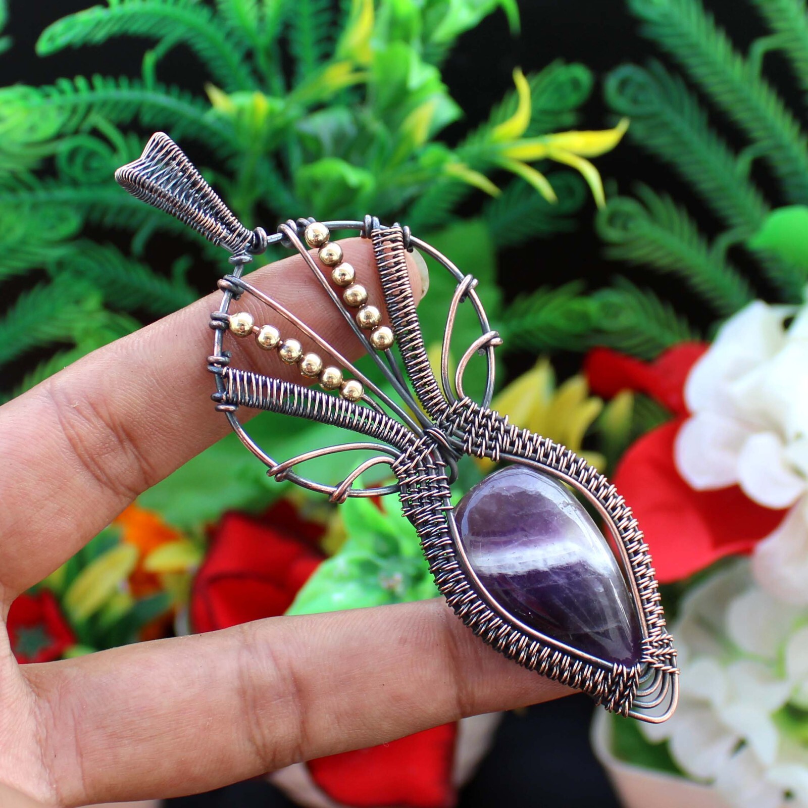 Sage Amethyst Pendant Copper Wire Wrapped Pendant Gemstone Copper Wire Jewelry