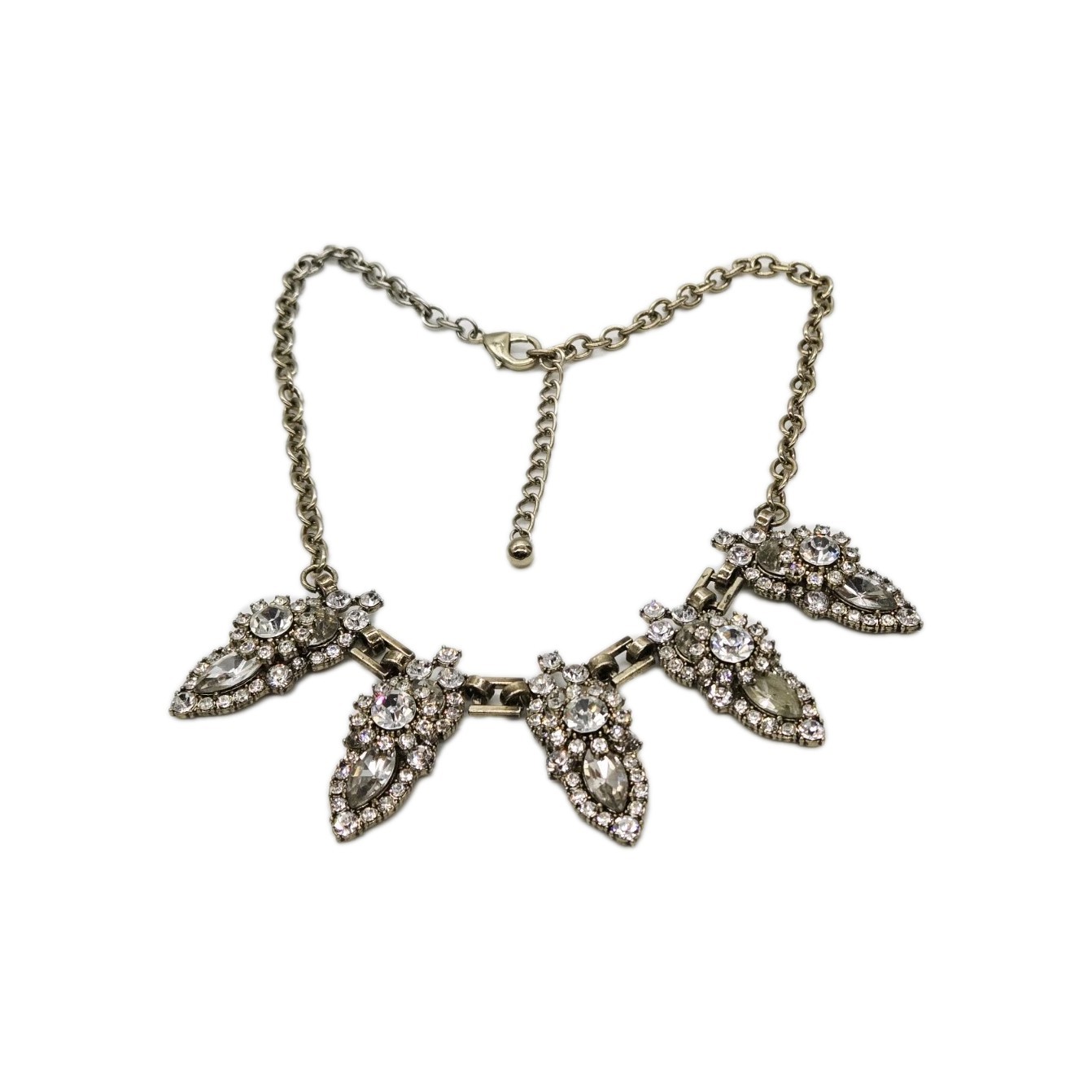 Geometric Crystal Cluster Necklace Gold tone Chunky Statement Couture 21 in