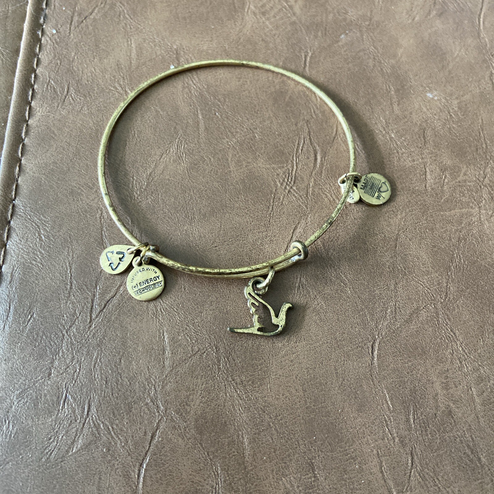 Alex and Ani DOVE Charms Expandable Gold Bangle Bracelet