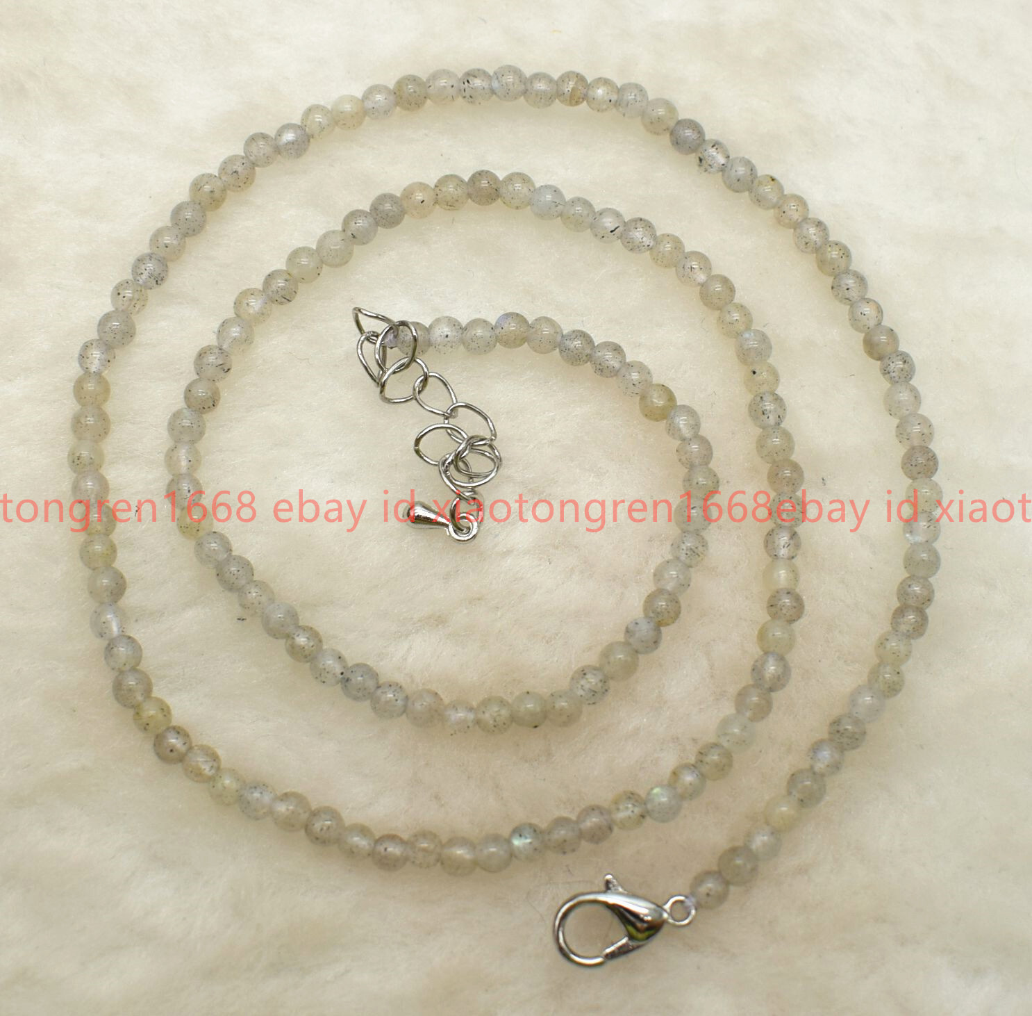 Natural Small Lovely 4/5mm White Labradorite Round Gems Beads Necklace 16-36in