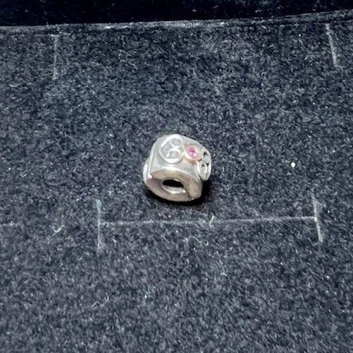 PANDORA Pink Sapphire Double Heart Scrolls Clip Charm Retired 14K S925 790382SA