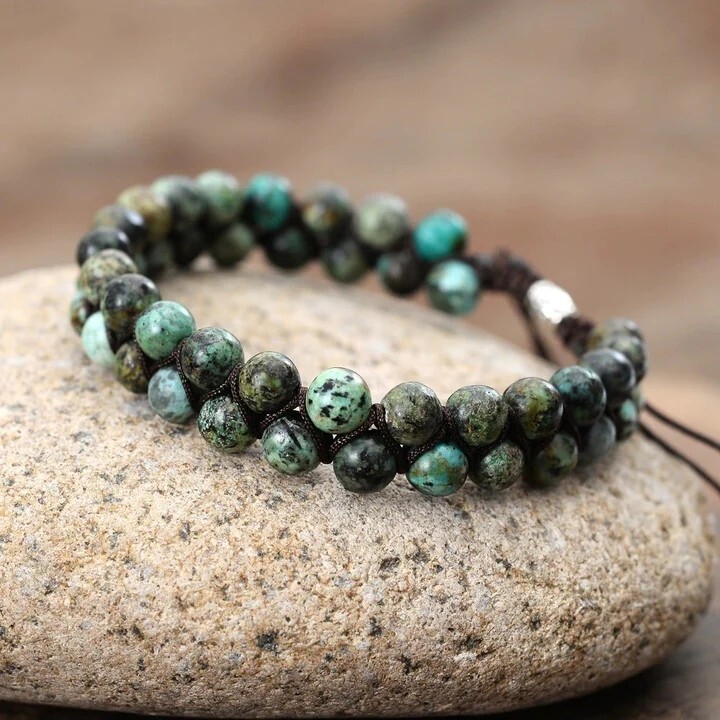 Handmade Braided African Turquoise Round Bead Healing Women Men Bracelet Gift