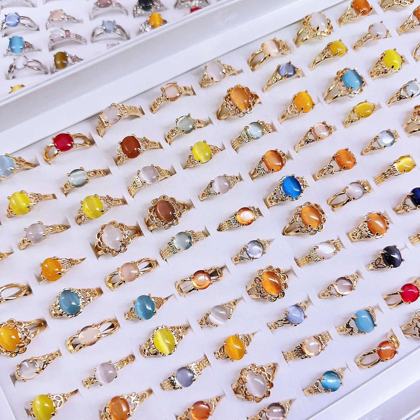 Wholesale Boho Vintage Oval Cat Eye Stone Ring For Women Daily Wear Gift Jewelry