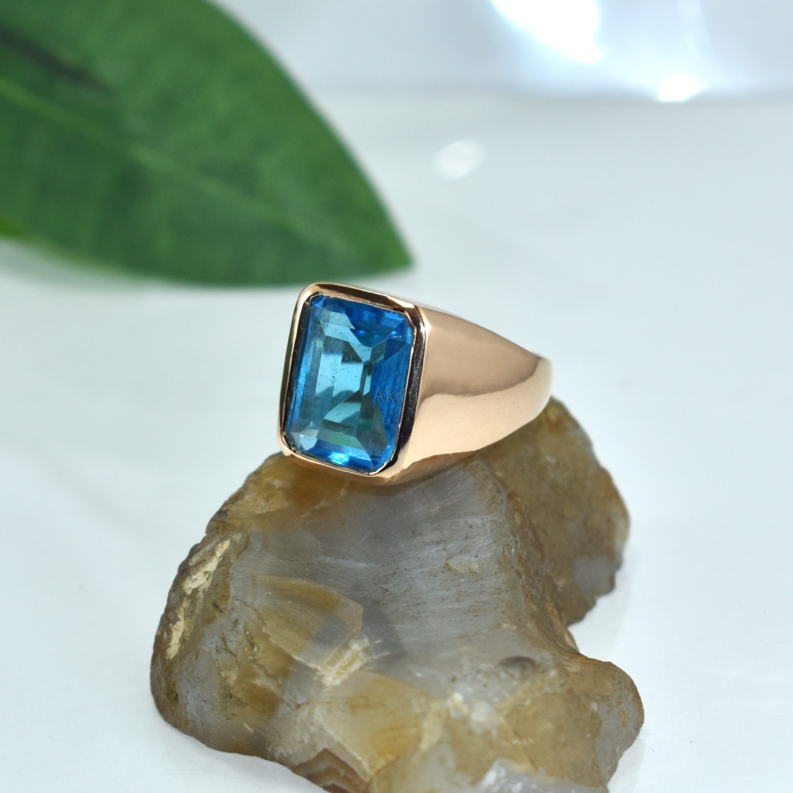 Elegant Bue Topaz Copper Handmade Ring Attractive Daily Wear Bold Look