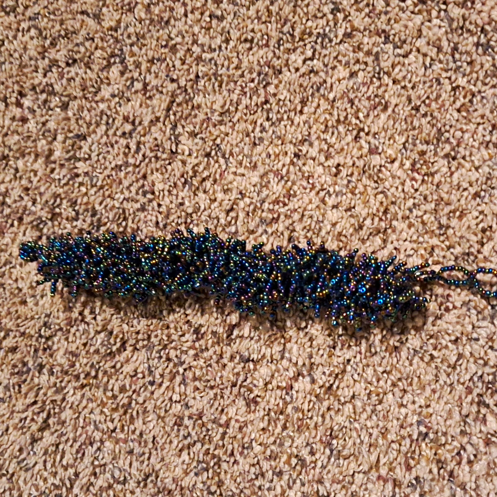 Handmade Multicolor Glass Seed Bead Bracelet, Iridescent Blue/Purple Fringe