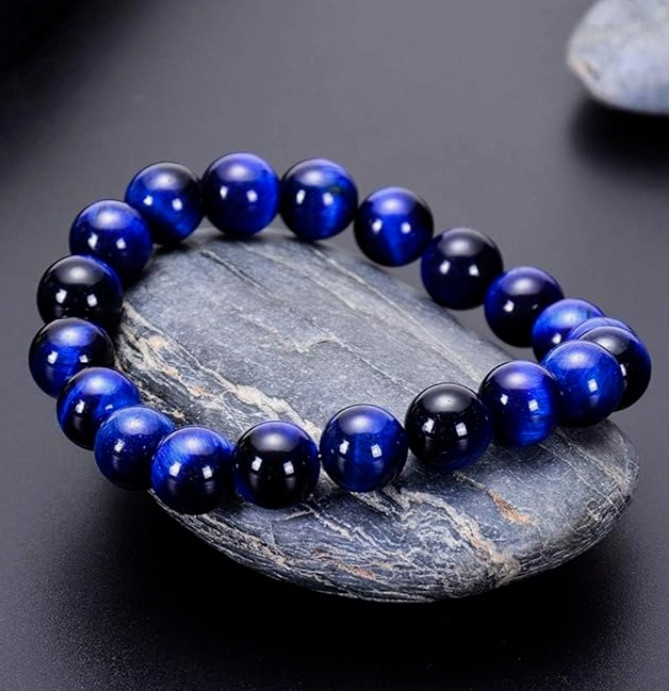 8mm Natural Blue Tiger Eye Beads Stretch Elastic Bracelet for Men Women Gift