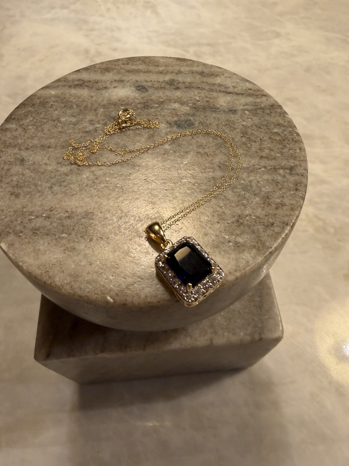 Emerald Cut 4.00 Ct Sapphire Fashion necklace Sterling Silver w/gold overlay