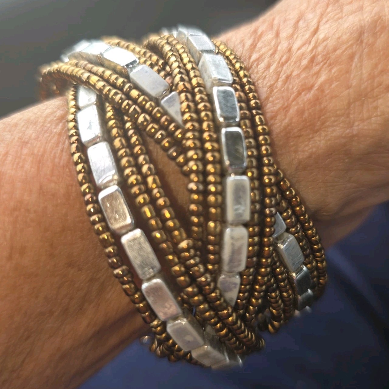 Triple Woven Cuff Bead Bracelet