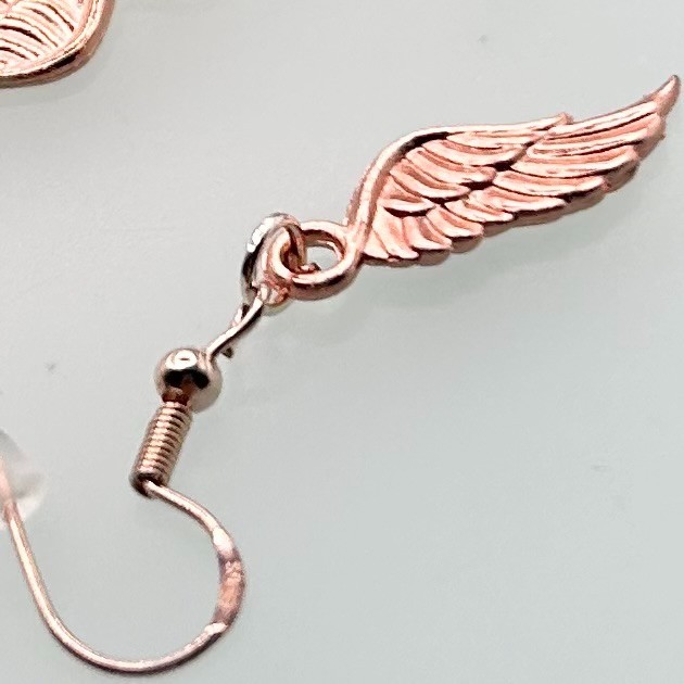 Mini Angel Wing Pendant Hook Earrings (Rose Gold) New Handmade Original Design