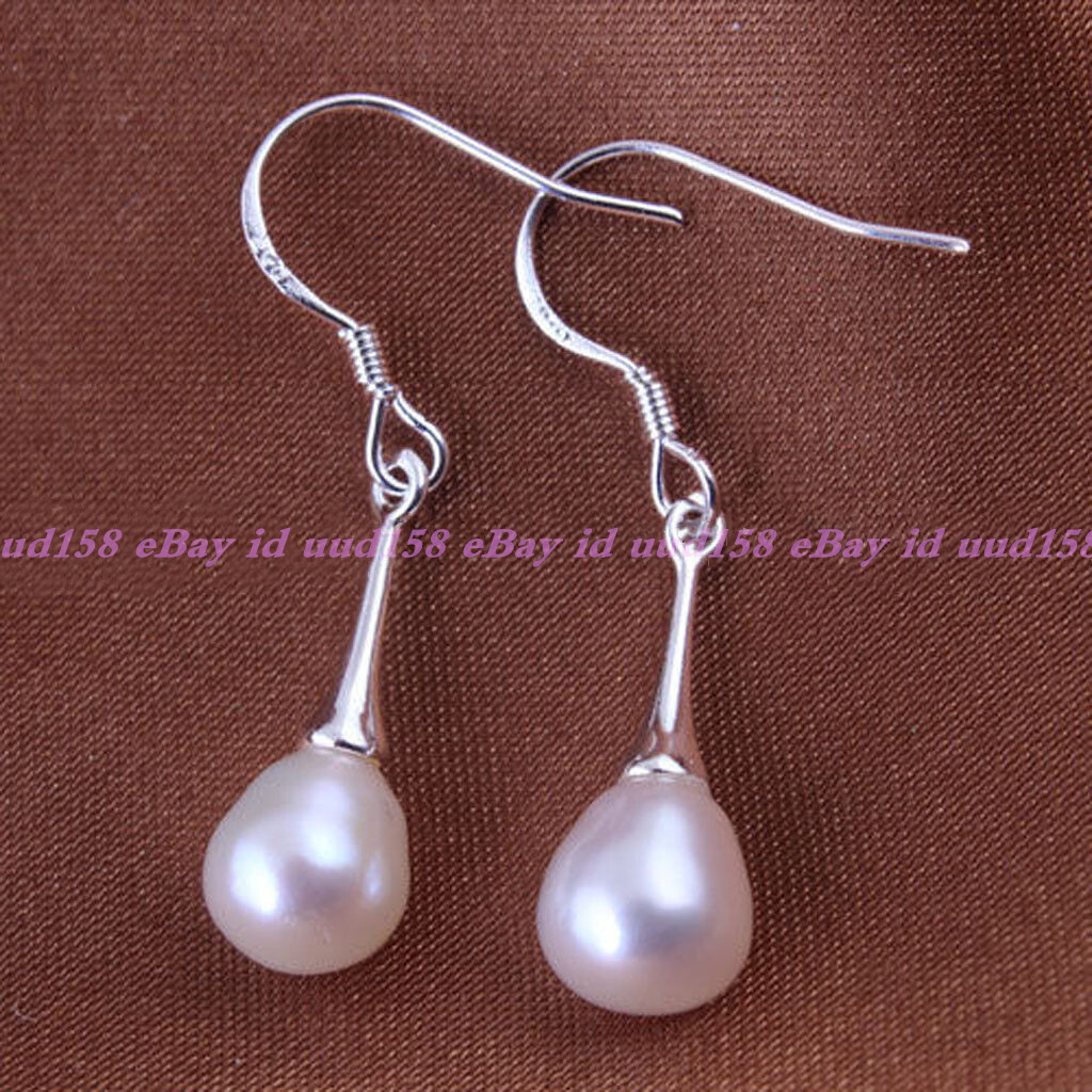 8-9mm White Pink Purple Natural Freshwater Pearl Dangle Silver Hook Earrings