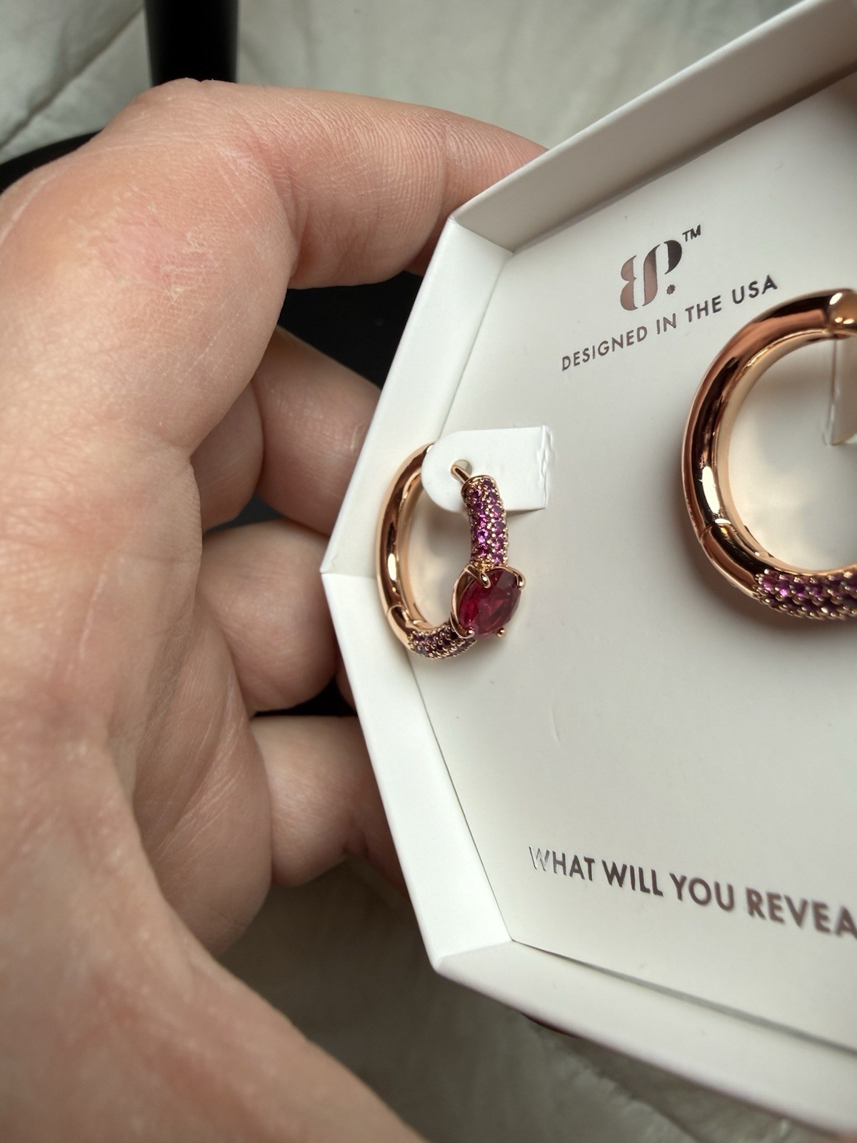 BP Rose Gold Plated Lab-Created Ruby Oval Hinged Huggie Hoop Earrings ER16619
