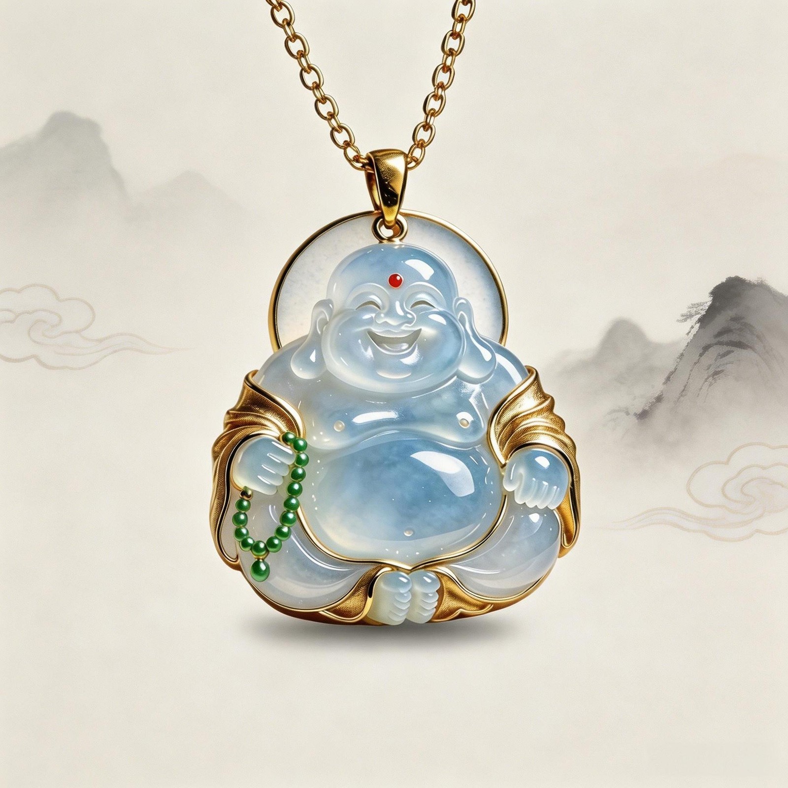 New Metal Maitreya Buddha Pendant Necklace Blue Chinese Style Figure Accessory