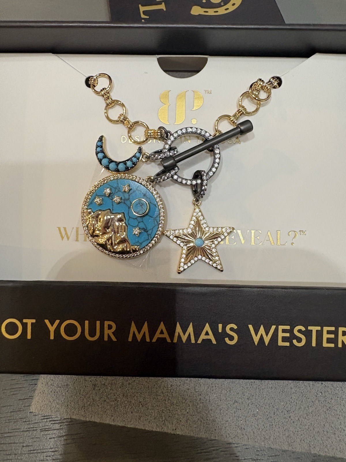 Montana Gold Plated Turquoise CZ Toggle Removable Charm Necklace 18″ NK86356
