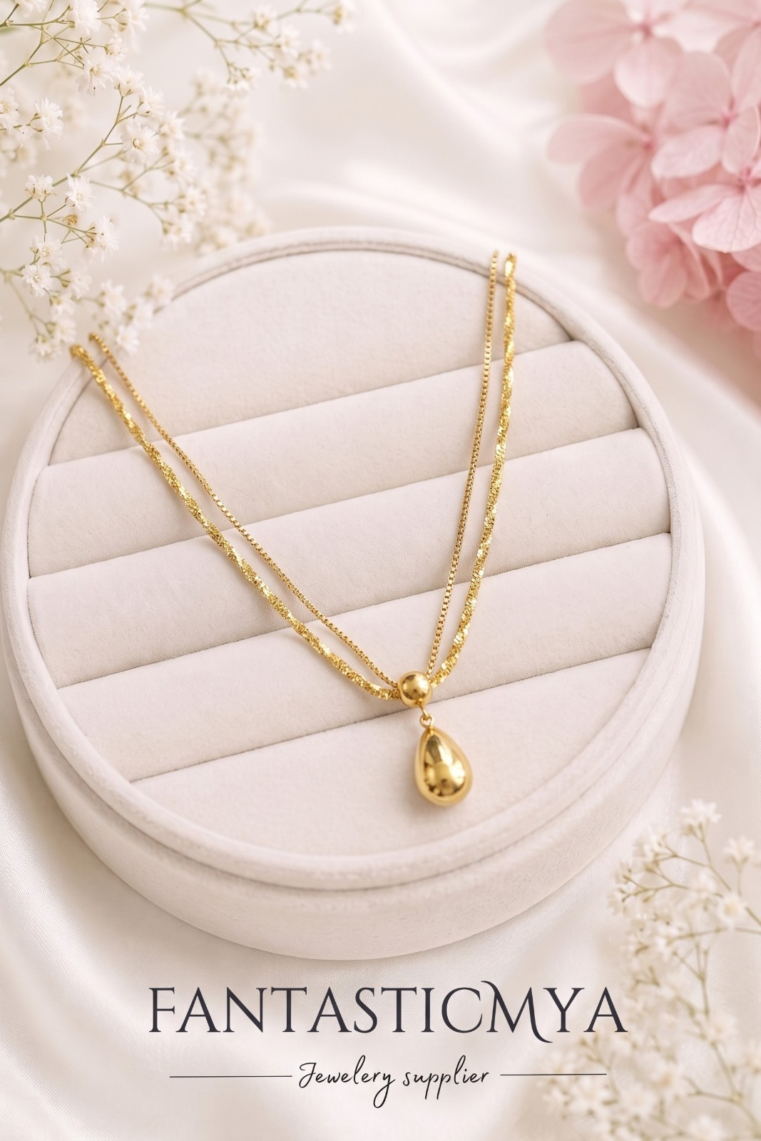 Stainless Steel 18K White Gold Plated Double Layer Herringbone Ball Bead Choker