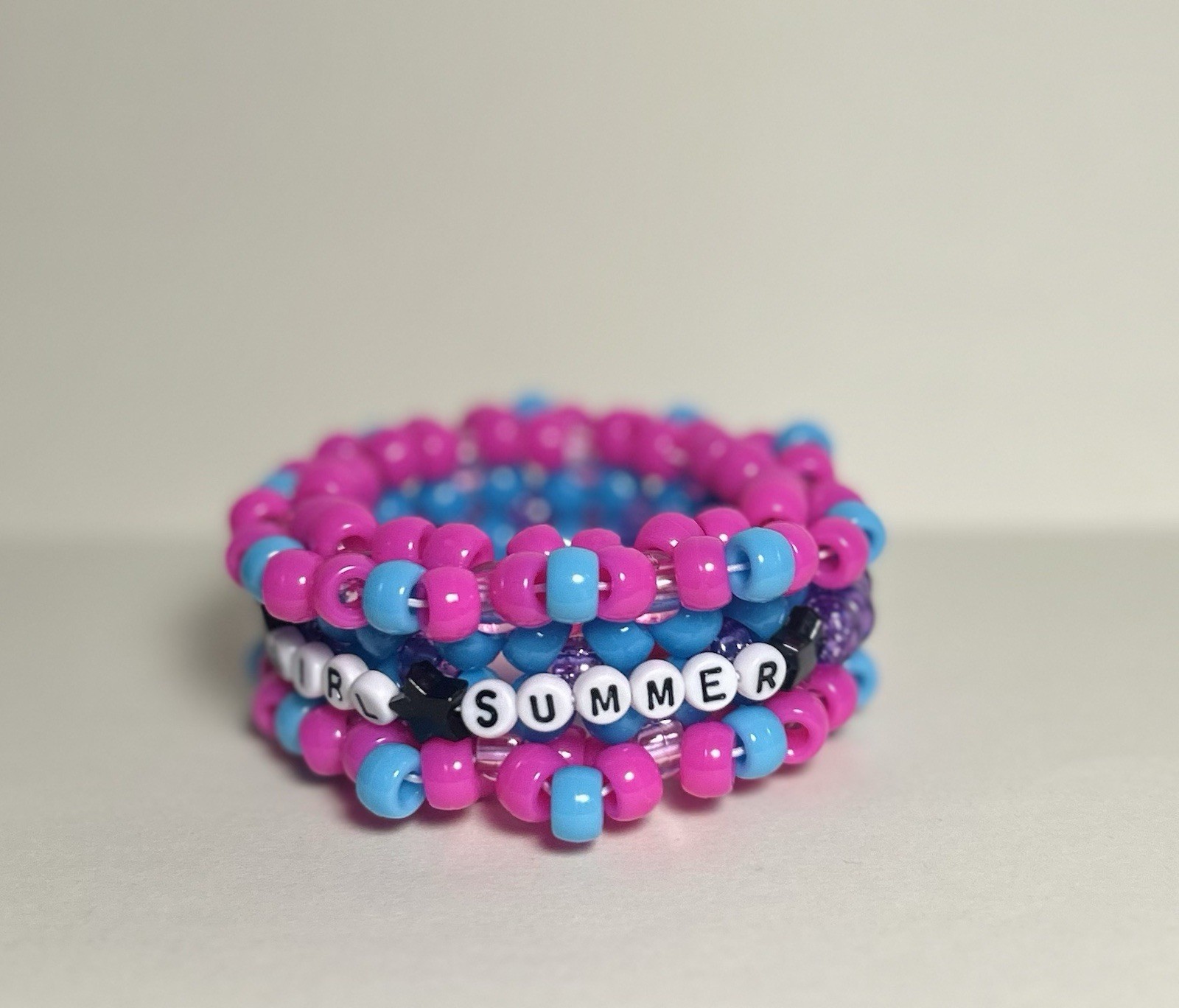 Hot Girl Summer Rave Kandi Pony Beaded Festival Rotator Cuff Pink Blue Purple