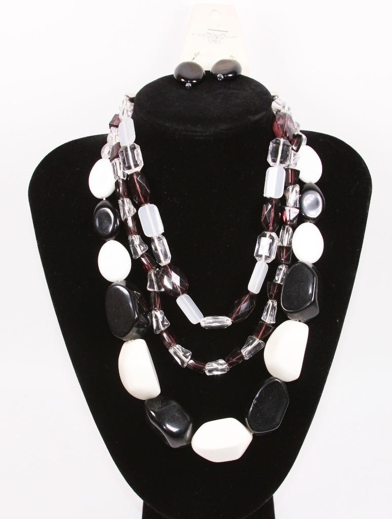 Black & White Womens Necklace & Earrings Set Fashion Costume Jewelry jxm5 New